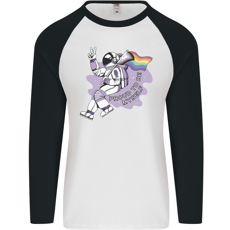 LGBT Astronaut Proud to Be Myself Mens L/S Baseball T-Shirt White/Black