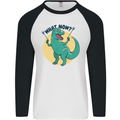 T-Rex What Now Funny Dinosaur Mens L/S Baseball T-Shirt White/Black