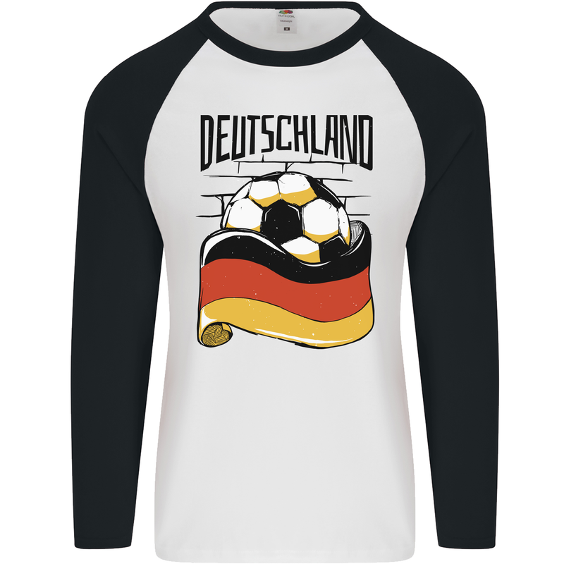 Deutschland Football Germany German Soccer Mens L/S Baseball T-Shirt White/Black