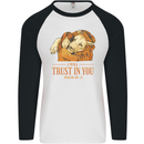 Religion Christianity Bible Trust in Lion Mens L/S Baseball T-Shirt White/Black