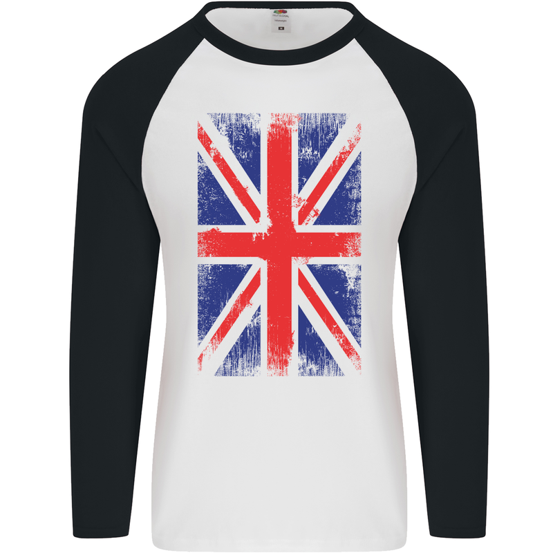 Union Jack British Flag Great Britain Mens L/S Baseball T-Shirt White/Black