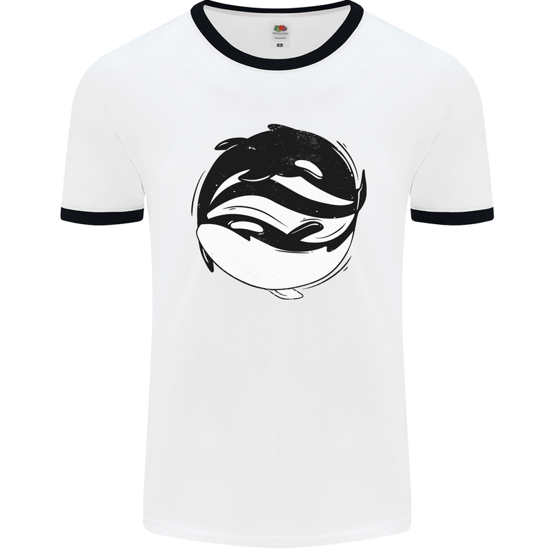 Ying Yan Orca Killer Whale Mens Ringer T-Shirt White/Black
