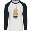 Pineapple Skull Gothic Biker Surfing Mens L/S Baseball T-Shirt White/Black