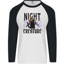 Halloween Cat Night Creature Witch Mens L/S Baseball T-Shirt White/Black