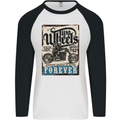 Two Wheels Biker Motorcycle Motorbike Mens L/S Baseball T-Shirt White/Black