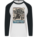Two Wheels Biker Motorcycle Motorbike Mens L/S Baseball T-Shirt White/Black