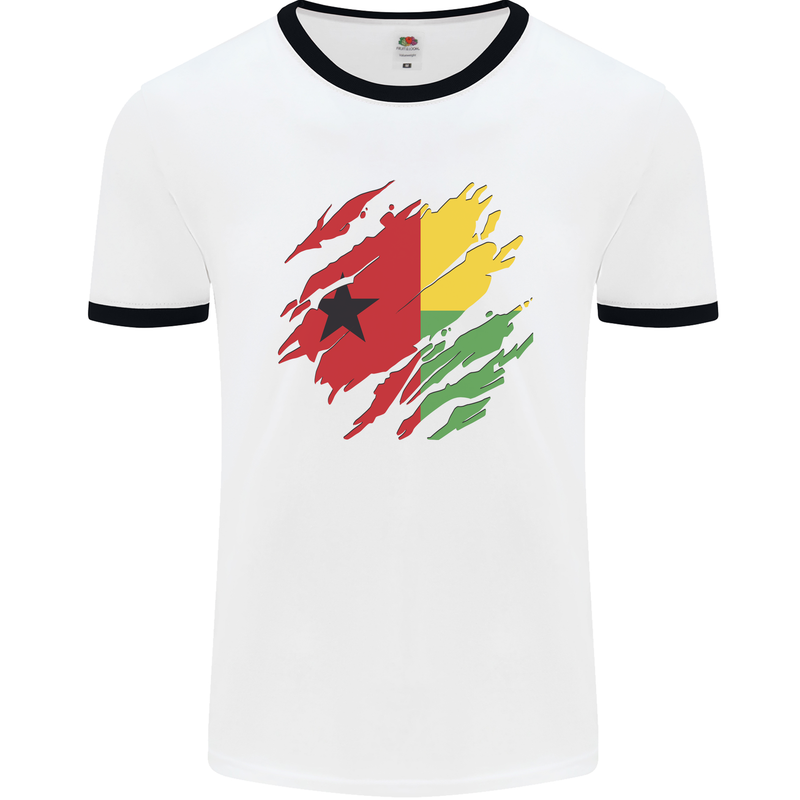 Torn Guinea-Bissau Flag Day Football Mens Ringer T-Shirt White/Black