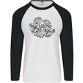 Valknut Symbol With Ravens Viking Mens L/S Baseball T-Shirt White/Black