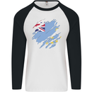Torn Tuvalu Flag Tuvaluan Day Football Mens L/S Baseball T-Shirt White/Black