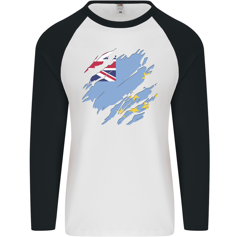 Torn Tuvalu Flag Tuvaluan Day Football Mens L/S Baseball T-Shirt White/Black