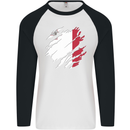 Torn Malta Flag Maltese Day Football Mens L/S Baseball T-Shirt White/Black