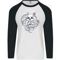 Cthulhu Skull Mens L/S Baseball T-Shirt White/Black