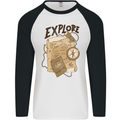 Explore Travel Orienteering Mountaineering Mens L/S Baseball T-Shirt White/Black
