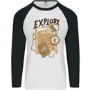 Explore Travel Orienteering Mountaineering Mens L/S Baseball T-Shirt White/Black