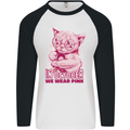 Breast Cancer Awareness October Cat Mens L/S Baseball T-Shirt White/Black