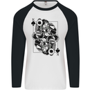 Sniper Card Military Army Special Forces Mens L/S Baseball T-Shirt White/Black