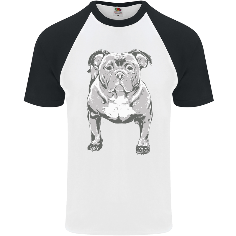 American Bully Striking a Pose Dog Mens S/S Baseball T-Shirt White/Black