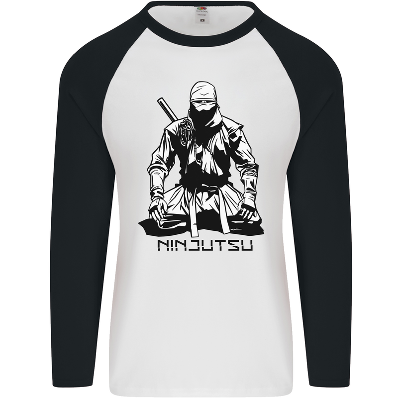 Ninjitsu A Ninja MMA Mixed Martial Arts Mens L/S Baseball T-Shirt White/Black