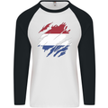 Torn Netherlands Flag Holland Dutch Day Football Mens L/S Baseball T-Shirt White/Black