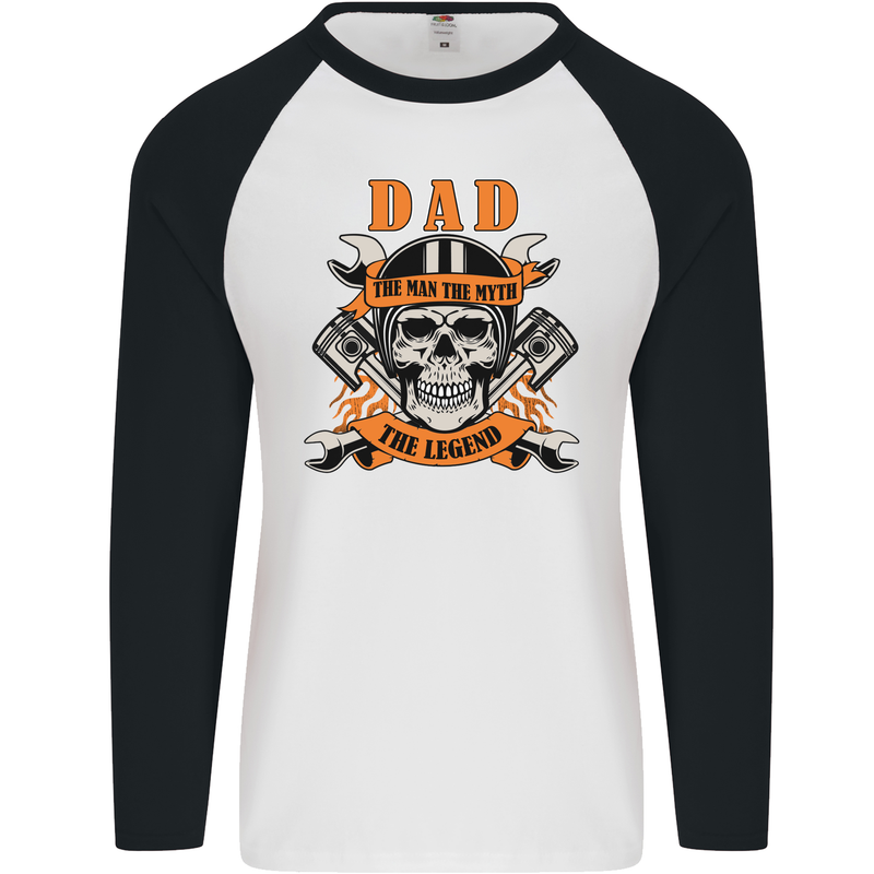 Biker Dad the Man Myth Legend Funny Mens L/S Baseball T-Shirt White/Black