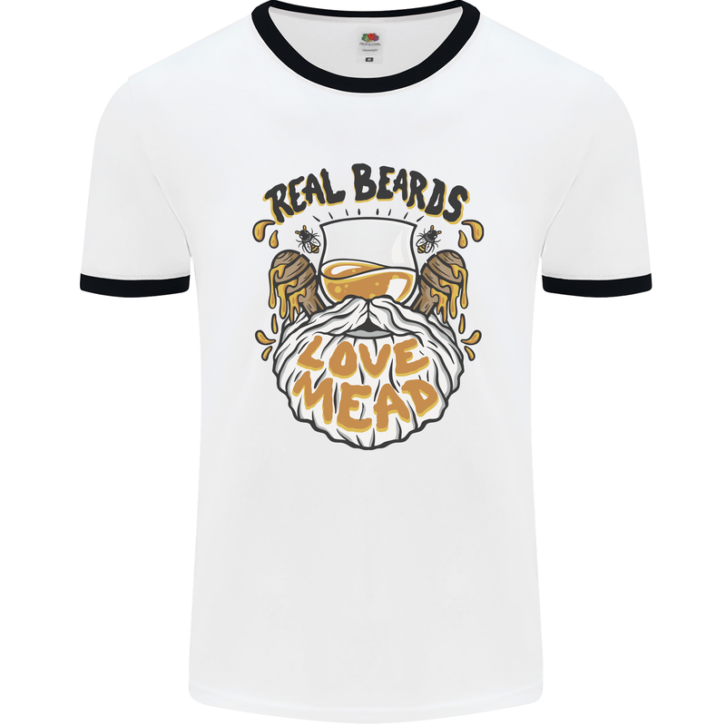 Real Beards Love Mead Funny Beer Alcohol Mens Ringer T-Shirt White/Black