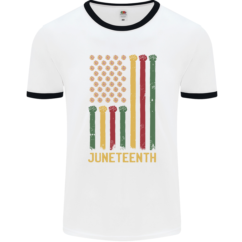 Juneteenth Black Lives Matter USA Flag Mens Ringer T-Shirt White/Black