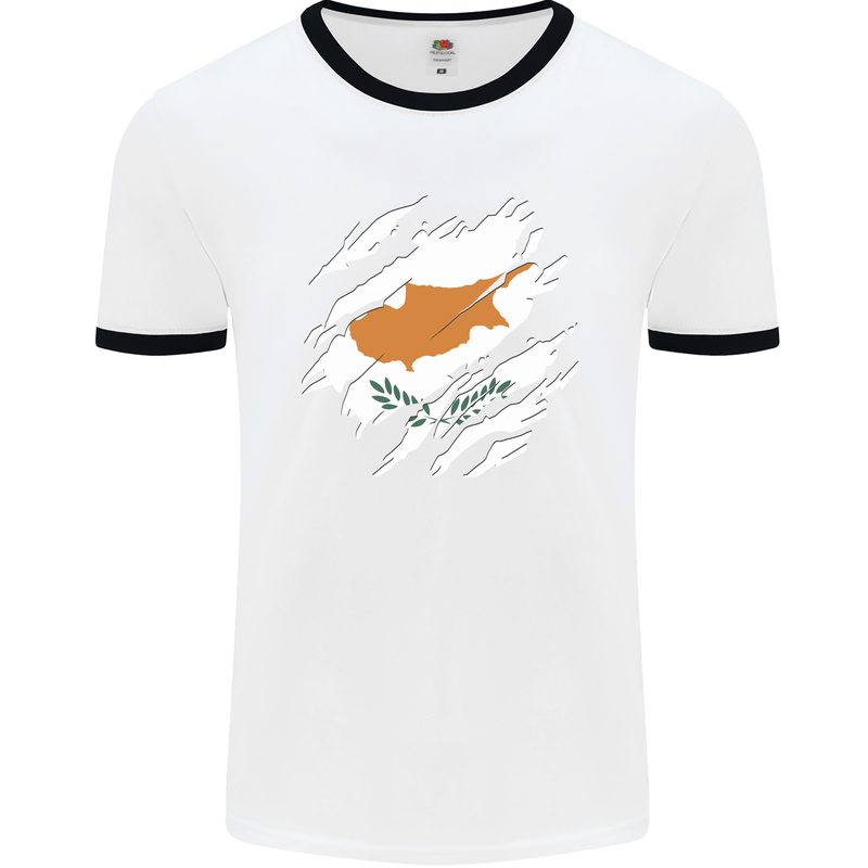 Torn Cyprus Flag Cypriot Day Football Mens Ringer T-Shirt White/Black