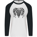 Tribal Bull Skull Buffalo Mens L/S Baseball T-Shirt White/Black