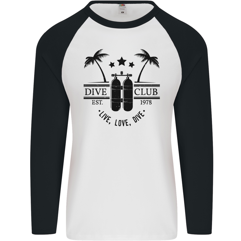 Live Love Dive Funny Scuba Diving Diver Mens L/S Baseball T-Shirt White/Black