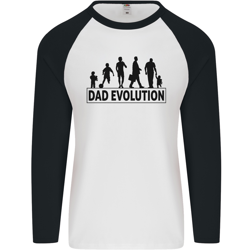 Dad Evolution Fathers Day Mens L/S Baseball T-Shirt White/Black