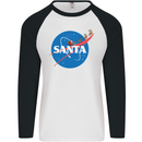 Santa Clause NASA Parody Funny Christmas Mens L/S Baseball T-Shirt White/Black