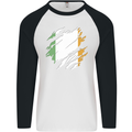 Torn Ireland Flag Irish St Patricks Day Football Mens L/S Baseball T-Shirt White/Black
