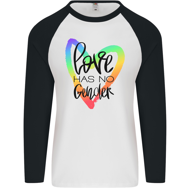 LGBT Love Has No Gender Gay Pride Day Mens L/S Baseball T-Shirt White/Black