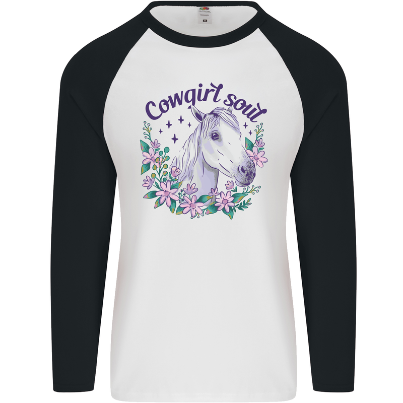 Cowgirl Soul Equestrian Horse Mens L/S Baseball T-Shirt White/Black