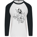 Zombie Cheer Skull Halloween Alcohol Beer Mens L/S Baseball T-Shirt White/Black