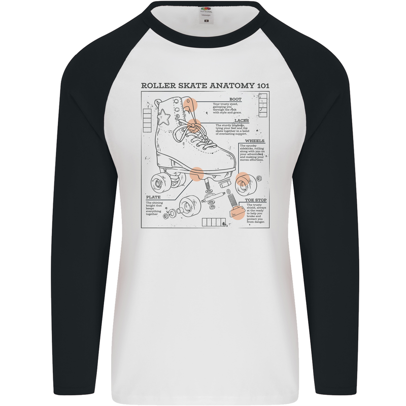 Roller Skating Boot Blueprint Mens L/S Baseball T-Shirt White/Black