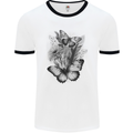 Butterflies & Flowers in the Wild Nature Mens Ringer T-Shirt White/Black