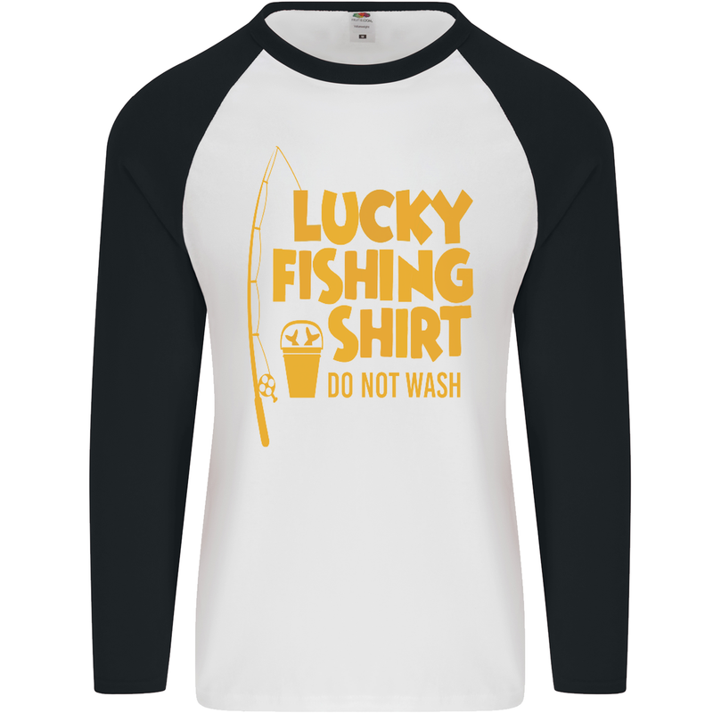 Lucky Fishing Fisherman Funny Mens L/S Baseball T-Shirt White/Black