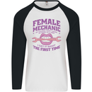 Funny Female Mechanic Mens L/S Baseball T-Shirt White/Black