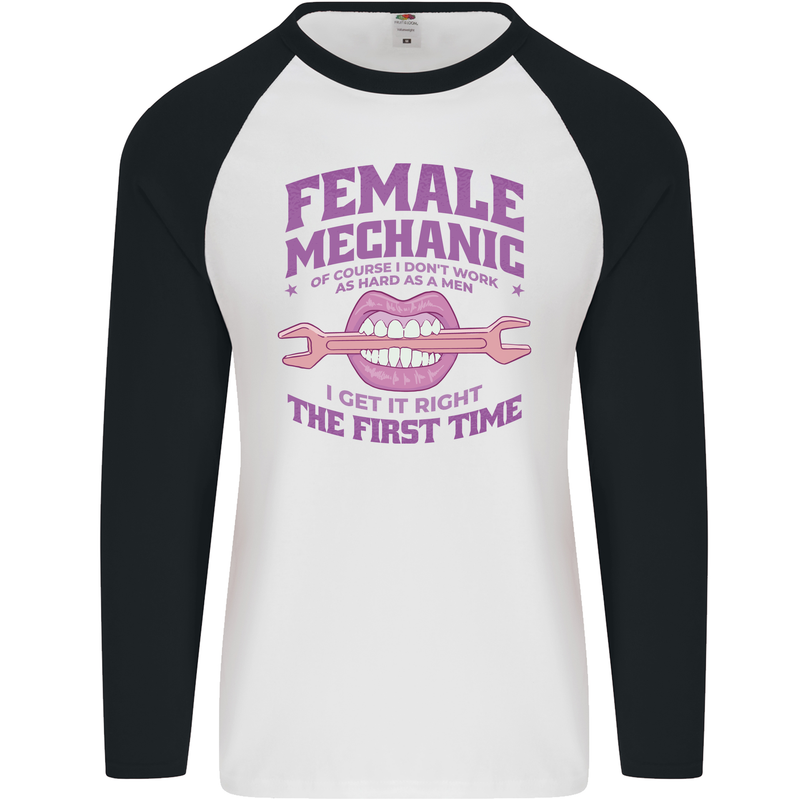 Funny Female Mechanic Mens L/S Baseball T-Shirt White/Black