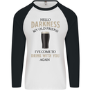 Hellow Darkness My Old Friend Funny Alcohol Mens L/S Baseball T-Shirt White/Black