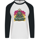 A Weed Christmas Tree Cannabis Trippy Mens L/S Baseball T-Shirt White/Black