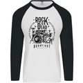 Rock is Dead Drum Kit Drummer Drumming Mens L/S Baseball T-Shirt White/Black