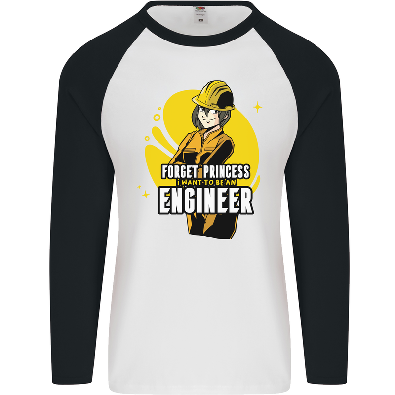 Funny Female Engineer Forget Princess Mens L/S Baseball T-Shirt White/Black