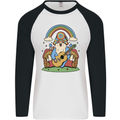 Trippy Guitar Hippy Gnome Magic Mushrooms Mens L/S Baseball T-Shirt White/Black