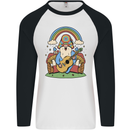 Trippy Guitar Hippy Gnome Magic Mushrooms Mens L/S Baseball T-Shirt White/Black