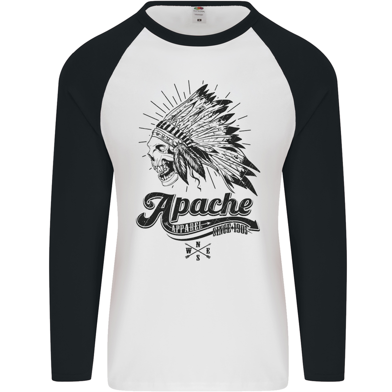 Apache Apparel Motorbike Motorcycle Biker Mens L/S Baseball T-Shirt White/Black