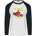 Torn Brunei Flag Bruneian Day Football Mens L/S Baseball T-Shirt White/Black