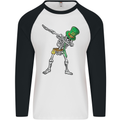 St Patricks Day Dabbing Skeleton Skull Mens L/S Baseball T-Shirt White/Black