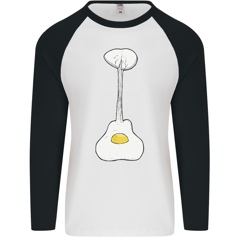 Funny Egg Guitar Acoustic Electric Bass Mens L/S Baseball T-Shirt White/Black